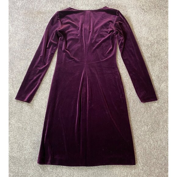 Muse Burgundy Velvet Long-Sleeve Ruched Midi Dress Size 6 - Picture 2 of 10